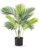 La Planta Artificial Fénix de 85 cm tiene varias hojas altas de palmera verde y se presenta en una sencilla maceta negra, perfecta sobre un fondo blanco.
