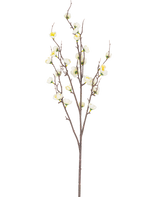 La Flor de Cerezo Japonés Artificial 94 cm blanca tiene una única rama marrón con múltiples brotes finos y pequeñas flores de cerezo artificiales blancas, sobre un fondo blanco liso.