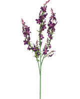 La Flor Artificial Catnip 75 cm rosa es un único tallo artificial con tres ramas de flores rosas y violetas y hojas verdes, aisladas sobre un fondo blanco.