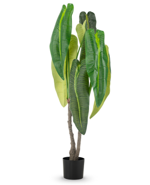 Planta artificial Anthurium de 150 cm con hojas grandes en maceta.