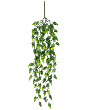 La Planta Artificial Colgante Hop UV 80 cm es una planta artificial colgante con hojas verdes en cascada sobre tallos largos y delgados, aisladas sobre un fondo blanco.