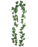Dos hileras de planta colgante de hiedra artificial de 340 cm con hojas anchas en forma de corazón cuelgan sobre un fondo blanco liso: una opción ideal para aportar un ambiente verde a su hogar.
