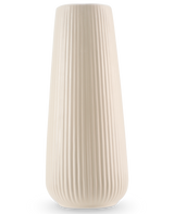 El Vase Dust 20 cm beige es un jarrón alto de cerámica de color blanco roto con un acabado liso mate y nervaduras verticales. El diseño moderno y ligeramente cónico lo hace perfecto como jarrón para flores artificiales.