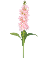 La flor artificial Violier 78 cm rosa es una única flor artificial de color rosa claro con múltiples flores pequeñas a lo largo del tallo vertical y hojas verdes, sobre un fondo blanco.