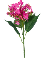 Una hortensia de mariposa con flor artificial, de 72 cm de altura, con flores artificiales de color rosa brillante y hojas verdes, sobre un fondo blanco.