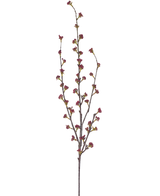 La Rama Artificial Callicarpa 104 cm violeta tiene ramas esbeltas con múltiples tallos delgados, cada uno decorado con pequeños racimos de cogollos de color violeta intenso, sobre un fondo blanco liso.