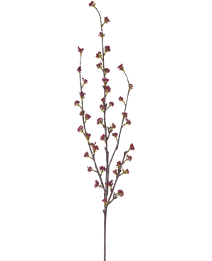 La Rama Artificial Callicarpa 104 cm violeta tiene ramas esbeltas con múltiples tallos delgados, cada uno decorado con pequeños racimos de cogollos de color violeta intenso, sobre un fondo blanco liso.