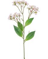Una Orquídea Flor Artificial Real Touch Pink de 50 cm con múltiples ramos de flores de color rosa claro y hojas verdes, aisladas sobre un fondo blanco.