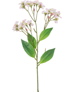 Una Orquídea Flor Artificial Real Touch Pink de 50 cm con múltiples ramos de flores de color rosa claro y hojas verdes, aisladas sobre un fondo blanco.