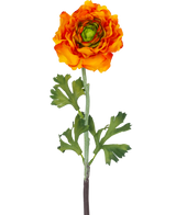 La Flor Artificial Ranúnculo 51 cm naranja es una flor artificial de ranúnculo naranja con pétalos en capas y hojas verdes en un tallo largo, perfecta como acento decorativo.