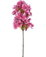 Un solo tallo de la Flor Artificial Bola de Nieve Real Touch Rosa 58 cm, con racimos de flores artificiales tipo hortensias de color rosa brillante con un corazón verde, aisladas sobre un fondo blanco.