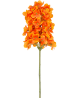 Una única flor artificial Snowball Real Touch Orange, de 58 cm de altura, tiene flores agrupadas de color naranja brillante sobre un tallo verde, sobre un fondo blanco liso.