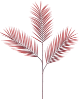 El helecho artificial rojo de 100 cm tiene cinco hojas de palma rojas, largas y estrechas, que se extienden de un solo tallo sobre un fondo blanco liso.