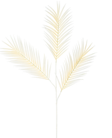 El helecho artificial grande de 101 cm blanco tiene una delicada hoja de palma de color amarillo claro con tres hojas ramificadas sobre un fondo blanco liso.