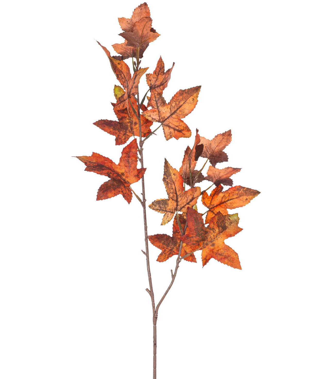 Una Rama de Rama Artificial Hoja de Roble 90 cm rojo tiene varias hojas de roble en tonos rojos que evocan el otoño sobre un fondo liso blanco.