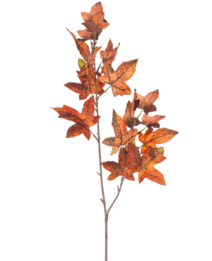 Una Rama de Rama Artificial Hoja de Roble 90 cm rojo tiene varias hojas de roble en tonos rojos que evocan el otoño sobre un fondo liso blanco.