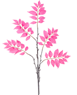 El Helecho Artificial Ramificado de 83 cm rosa tiene un único tallo de color marrón oscuro que se ramifica en varios tallos más pequeños, cada uno decorado con racimos de hojas de color rosa vibrante sobre un fondo blanco.