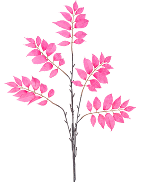 El Helecho Artificial Ramificado de 83 cm rosa tiene un único tallo de color marrón oscuro que se ramifica en varios tallos más pequeños, cada uno decorado con racimos de hojas de color rosa vibrante sobre un fondo blanco.