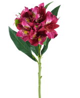 Un solo tallo de flor de Alstroemeria Artificial de 74 cm en tonos rojos y morados, con flores realistas y hojas verdes, aislado sobre un fondo blanco.