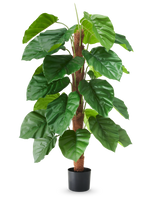 Planta artificial Epipremnum aureum, de 120 cm de altura, con hojas grandes de color verde brillante en una maceta negra, representada sobre un fondo blanco liso.
