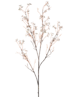 Una flor artificial de 130 cm de color azul claro tiene delicadas ramas artificiales con finos tallos marrones y pequeñas flores de color azul claro sobre un fondo blanco liso.