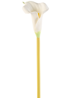 La Flor Artificial Cala 64 cm crema es una única cala artificial blanca con un largo tallo amarillo, sobre un fondo blanco liso.