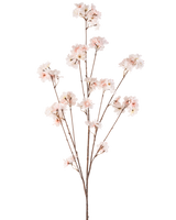 La flor de cerezo artificial color rubor de 130 cm tiene múltiples tallos delgados con racimos de delicadas flores de cerezo de color rosa claro sobre un fondo blanco liso.