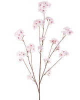 La Flor de Cerezo Artificial 130 cm rosa claro tiene varios tallos finos con racimos de delicadas flores de cerezo de color rosa claro, bellamente dispuestas y aisladas sobre un fondo blanco.