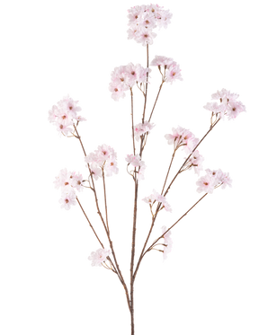 La Flor de Cerezo Artificial 130 cm rosa claro tiene varios tallos finos con racimos de delicadas flores de cerezo de color rosa claro, bellamente dispuestas y aisladas sobre un fondo blanco.