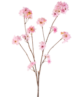 La flor de cerezo artificial en flor rosa de 114 cm tiene varios tallos delgados de color marrón con racimos de flores de cerezo de color rosa suave sobre un fondo blanco liso.