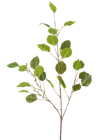 La Rama Artificial 118 cm verde es una única rama delgada con múltiples hojas verdes y pequeños cogollos, aislada sobre un fondo blanco.