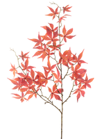 La flor artificial Hoja de arce de 109 cm roja tiene múltiples ramas delgadas decoradas con hojas de arce en forma de estrella de color rojo vibrante, bellamente expuestas sobre un fondo blanco liso.