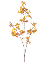 La Rama Artificial Enkianthus 112 cm amarilla es una única rama artificial con múltiples tallos y hojas otoñales amarillas, sobre un fondo blanco liso.