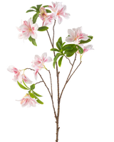 La flor artificial Begonia color rubor de 99 cm tiene una sola rama con múltiples flores de begonia rosadas y blancas y manojos de hojas verdes sobre un fondo blanco.
