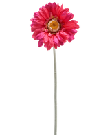 Una sola flor de Gerbera artificial de 53 cm de color burdeos con un largo tallo verde, aislada sobre un fondo blanco.