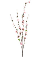 La flor artificial rosa de 93 cm tiene tres esbeltas ramas marrones con pequeñas flores de color rosa pálido y hojas verdes, repartidas por los tallos para un aspecto delicado y aireado sobre un fondo blanco.
