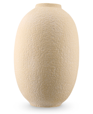 Jarrón Blush Meadow de 42 cm en color blanco roto, con forma ovalada y superficie rugosa y estructurada, representado sobre un fondo liso blanco.