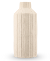 El jarrón Forest Curve de 30 cm beige es un jarrón de cerámica alto y cilíndrico con una superficie estructurada mate con motivos acanalados verticales y un cuello estrecho.