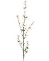 La flor artificial Flowers 119 cm rubor es una rama artificial alta y esbelta con delicadas flores blancas y hojas verdes en toda su longitud, sobre un fondo blanco liso.