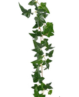 La Planta colgante artificial Ivy Boston Garland 180 cm verde es una hiedra verde realista con hojas puntiagudas, diseñada para trepar verticalmente sobre un fondo blanco.