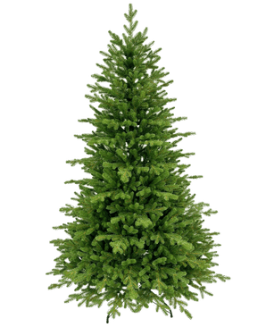 El árbol de Navidad artificial "Vinje" 100% PE es un árbol de Navidad artificial de color verde exuberante con densas ramas de PE y una forma simétrica y natural, que se alza sin decoración sobre un fondo blanco liso.