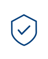 El ícono del seguro de envío es un escudo azul con una marca de verificación central, que simboliza seguridad, verificación de pedido o garantía de entrega, sobre un fondo blanco.