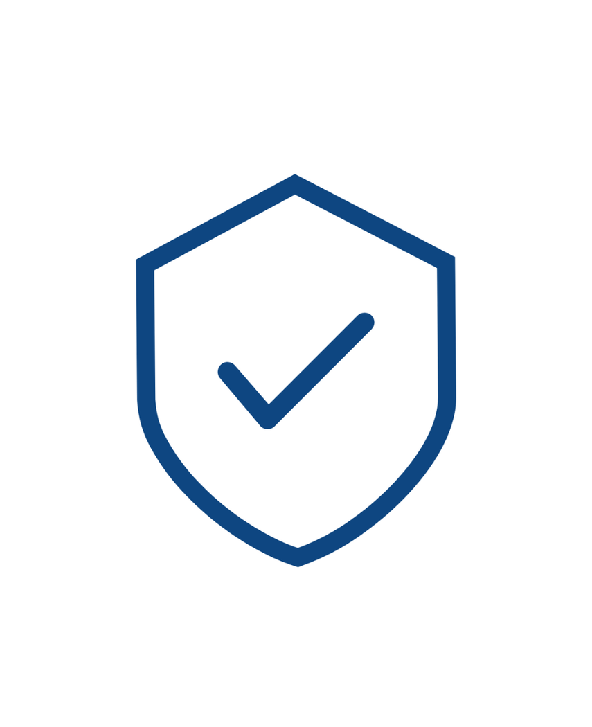 El ícono del seguro de envío es un escudo azul con una marca de verificación central, que simboliza seguridad, verificación de pedido o garantía de entrega, sobre un fondo blanco.