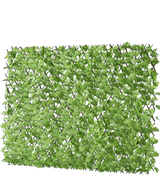 El seto artificial Ivy extensible 200x100 cm es un panel rectangular de hojas verdes artificiales sobre una rejilla, diseñado para parecerse a un seto frondoso o una pantalla de privacidad, representado sobre un fondo blanco.