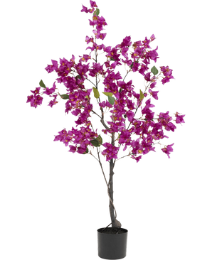 La Buganvilla Artificial 125 cm Púrpura tiene flores de color púrpura vibrante y hojas de un verde exuberante en varias ramas, lo que la convierte en una planta artificial colorida ideal para iluminar cualquier espacio interior.