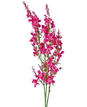La Flor Artificial Catnip 75 cm rosa tiene un tallo de flores artificiales de color rosa vibrante con hojas verdes, aisladas sobre un fondo blanco.