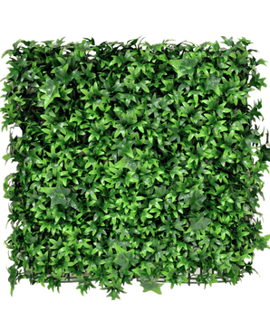 El seto artificial Ivy 50x50 cm UV es un panel cuadrado densamente cubierto con hojas de hiedra artificiales de un verde vibrante, que proporcionan un aspecto exuberante y natural sobre cualquier fondo liso.