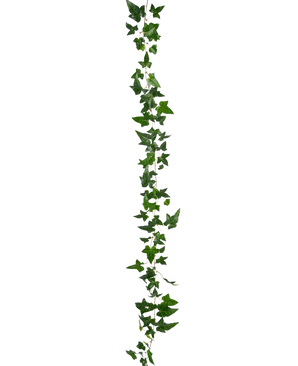 La planta colgante artificial Ivy Boston Garland 180 cm verde tiene un largo zarcillo de hiedra verde con múltiples hojas que cuelga verticalmente sobre un fondo blanco liso.