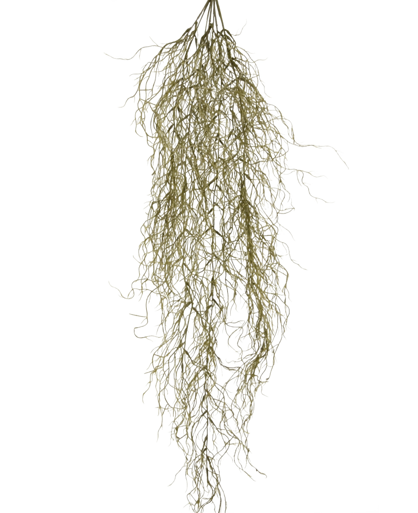 La planta colgante artificial Sudo 110 cm tiene ramas secas, largas, delgadas y rizadas que cuelgan sobre un fondo blanco liso. Agrega atmósfera y comodidad como una planta colgante artificial única a su espacio.