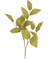 La rama artificial de hoja de manzano de 70 cm tiene varias hojas de seda verdes veteadas sobre tallos finos, sobre un fondo liso y claro.